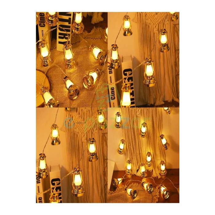 etro Nostaljik Gold Löküs Kandil Lambaları Yılbaşı Parti Süsleme 10'lu 3 Metre Led Işık Dizeleri fişli