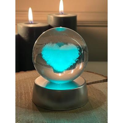 Işıklı Kalp 6cm Cam Küre